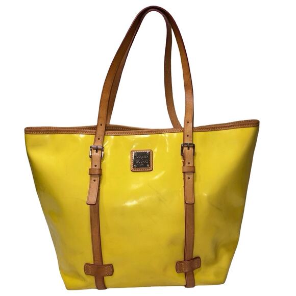Dooney & Bourke Handbags - Dooney & Bourke Mustard Yellow Patent Leather Tote Bag
